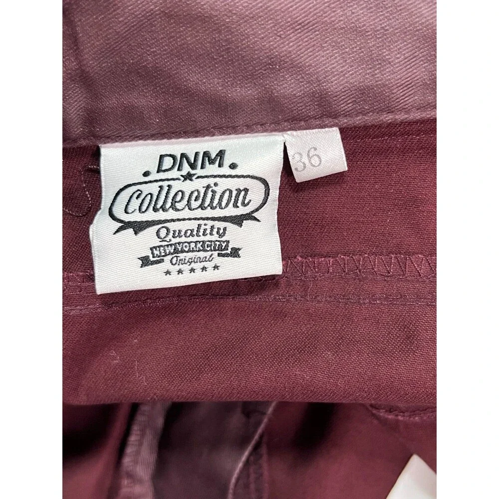 DNM Collection Men’s Biker Pants Burgundy Coated Slim Fit Size 36 Moto Style